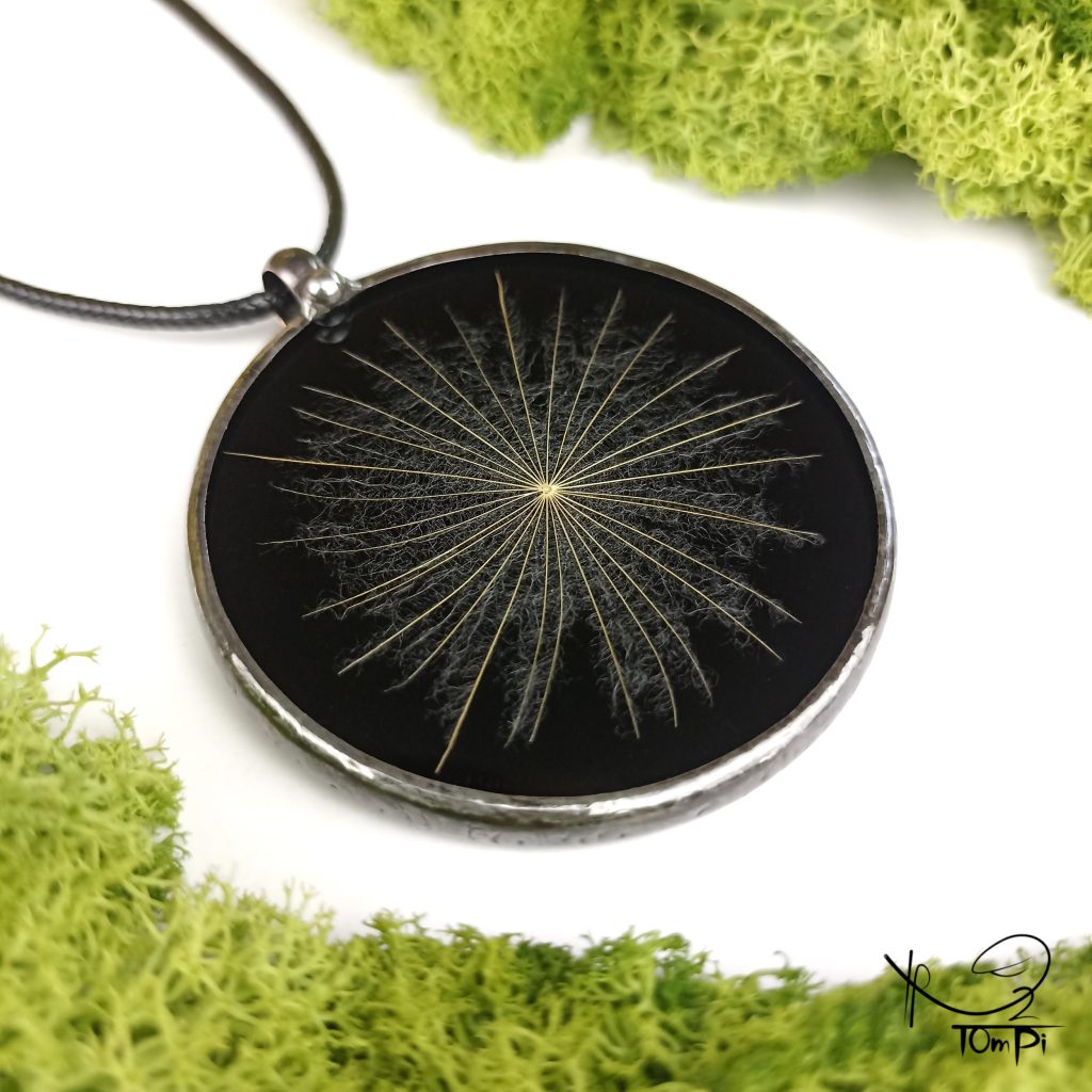 Szklany medalion z nasionem, technika Tiffany, biżuteria ręcznie robiona, rękodzieło artystyczne, handmade, biżuteria artystyczna, biżuteria handmade, biżuteria damska, biżuteria męska, biżuteria ze szkła, szklana biżuteria, naszyjnik, szkło witrażowe