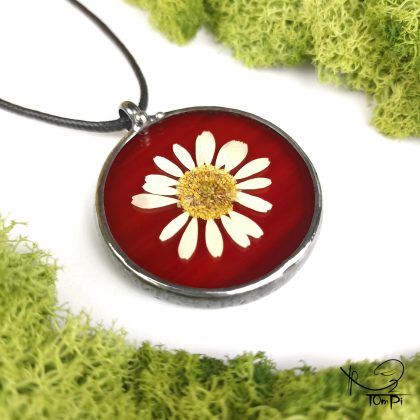 Szklany medalion z kwiatem, technika Tiffany, biżuteria ręcznie robiona, rękodzieło artystyczne, handmade, biżuteria artystyczna, biżuteria handmade, biżuteria damska, biżuteria męska, biżuteria ze szkła, szklana biżuteria, naszyjnik, szkło witrażowe